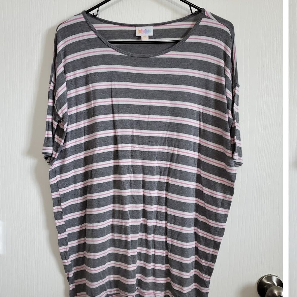 LULAROE gray white pink stripe tunic